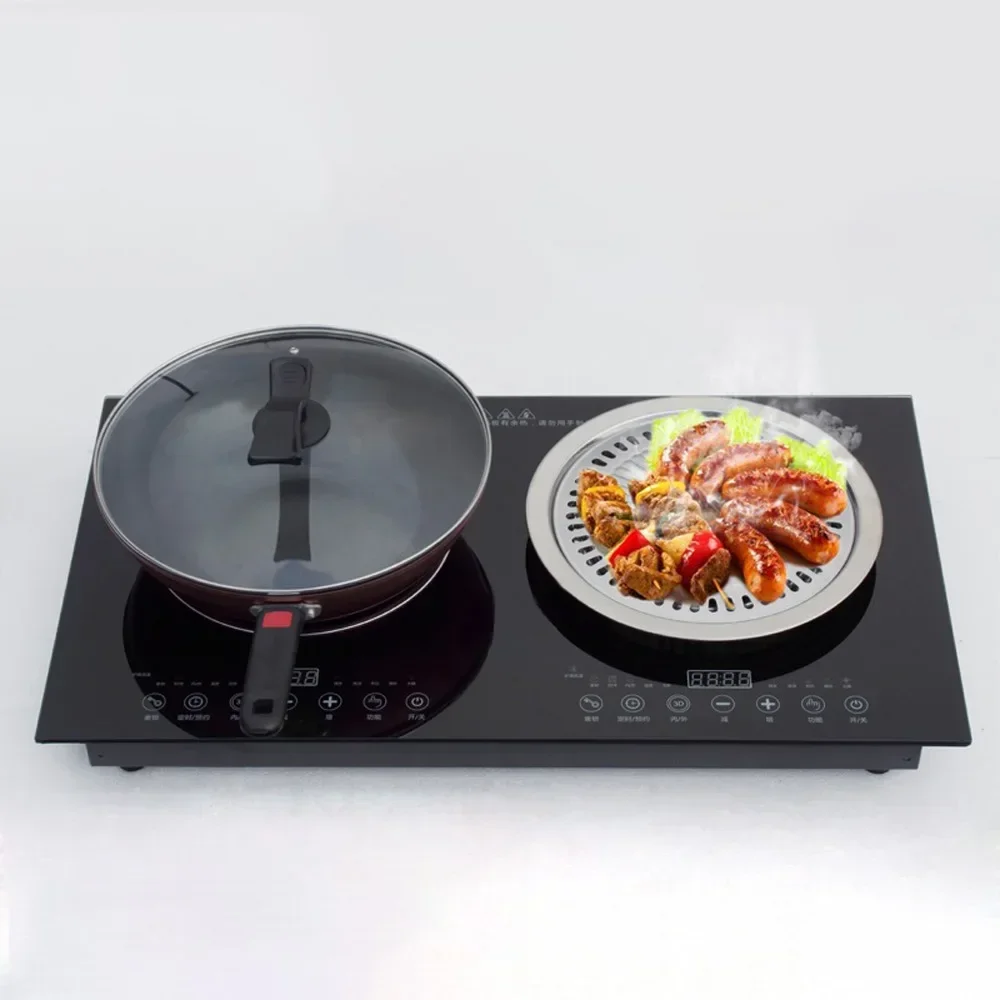 Kompor Tanam Panel Bawaan Baru - Double Induction Cooktop 220V ulasan dan harga