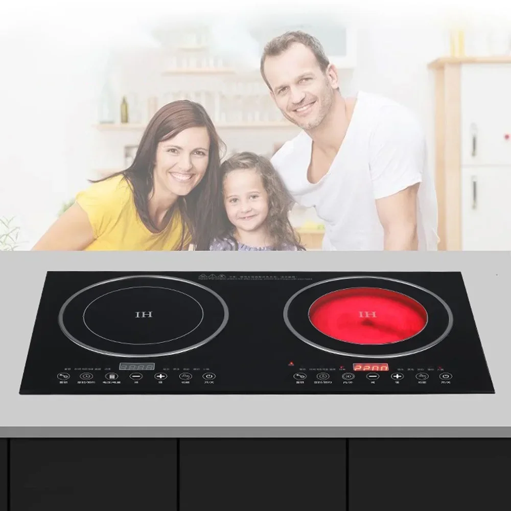Kompor Tanam Panel Bawaan Baru - Double Induction Cooktop 220V ulasan dan harga